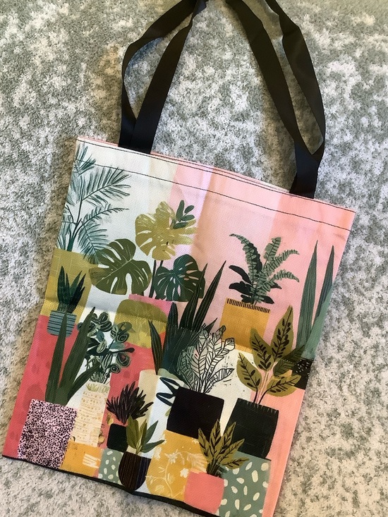Unbranded Handbags - Tropical Potted Plants Canvas Tote Bag in Pink and Green NWT 13.50x15.75”